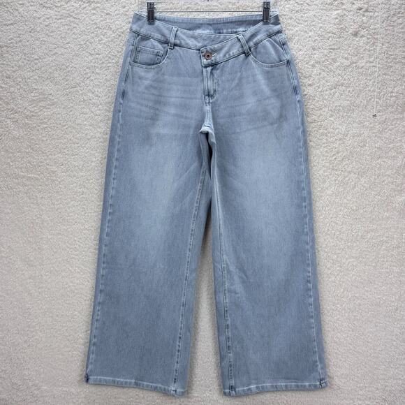 Halara Flex Jeans Asymmetric Low Rise Baggy Wide Leg Size S Light Stretch Denim - Picture 1 of 12